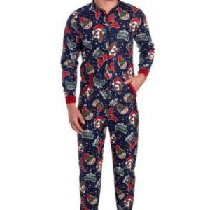 Wembley One-Piece Palmas Men's L-XL Blue Christmas Cats-Dogs